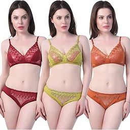 Women's and Girls Non Padded Bra and Panty Set (Pack of 3 Size 30 to 40)-image-97