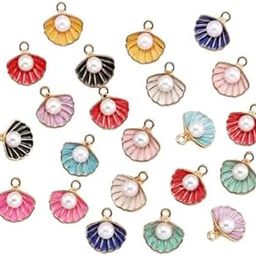 Needs Enamel Clam Shell Pendants Charms with Acrylic White Pearl Beads Necklace Bracelet Jewelry Making Supplies Crafting Accessaries 10 pack-image-4