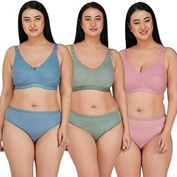 Padded Bra & Panty Combo | Multicolor Cotton Blend Lingerie | Bralette Style | High Rise Hipster | Full Coverage | Glossy Solid Design | Women’s Innerwear Set-picture-18