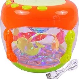 Toyshine Hand Beat Musical Fish Aquarium Drum Toy Rechargeable with Rotating Dynamic Lamplight Fun Educational Toy for Baby Toddlers-image-1