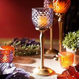 Pure Home + Living Purple Diamond Cut Hurricane - Small Candle Holders for Home Decor with Glass Hurricane, Dining Table Decor, Candle Holder, Decorative Candle Stands for Home Decor-image-43