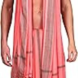 Men's Dhoti and Angavastram Set with Woven Border from Varanasi | Mundu, Gamcha, Vesti for Pooja, Pink, Adjustable-image-1