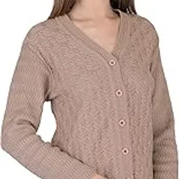 lady willington Women's Woolen V-Neck Self Design Cardigan - Heavy Daffodil Fabric Winter Wear Pure Wool Long Cotty Fully Warm (2XL, Walnut)-picture-26