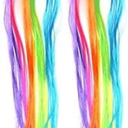 MYSELF Hair Strips For Girls 12PC Fake Hair Multicolour Hair Extensions For Kids Hair Accessories For Girls Hair Clips For Kids Baby Hair Accessories Artificial Hair Random Colors 12PC-56