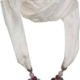 Beads Scarf Chiffon Solid Wrap Pendant Scarf Necklace Multilayer Head Scarves Pearl (Cream)-image-92