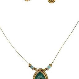 Elegant Gold-Plated Teardrop Pendant Invisible Necklace Set with Gemstone and Matching Earrings, Green, Blue, Red Variants-image-32