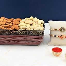 SFU E Com Set Of 2 Rakhi With Dry Fruit Hamper For Rakshabandhan Gift | Dry Fruit And Rakhi For Brother | Dry Fruit Basket Hamper | 05-81