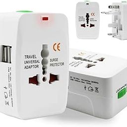 Dimitra Universal Worldwide Travel Adapter with Built in Dual USB Charger Ports All in One (US,AUS,NZ,Europe,UK) (SP) (White)-25