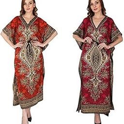 Combo (Pack of 2) Long Kaftan V Neck Kimono Casual Nightgown Loose Bohemian Cardigan Maxi Summer Swimsuit Cover up Beach Dress For Women-picture-33