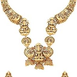 Jewellery Set for Women Gold Plated Traditional Temple Jewelry Set Antique Necklace Set with Earrings and Maangtikka for Women and Girls-image-109