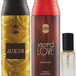 Ajmal Aurum Femme & Sacredlove Deo each 200ML & Aretha EDP 20ML Pack of 3 (Total 420ML) for Men & Women-picture-20