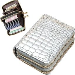 Stylish Crocodile Pattern Double Zipper Wallet for Women and Girls, Luxury PU Leather Dual Compartment Wallet Cum Card Holder for Girls (Silver)-image-5