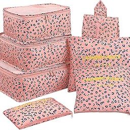 Luggage Cubes,Mossio 7 Pack Lightweight Toiletry Organizer Space Saver Travel Accessories Pink Leopard-image-84