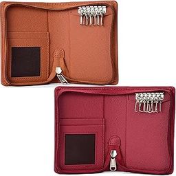PU Leather Double Key Case key holder leather key pouch key purse with Zipper, 15.5 cm x 8.5 cm x 2.50 cm (Set of 2)-15