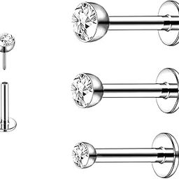 Implant Grade Titanium Lip Stud Rings 20G 18G 16G Threadless Push-in Flat Back Nose Stud Ring Earring Stud CZ 2mm 2.5mm 3mm Piercing Jewelry……-image-16