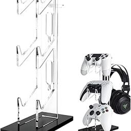 kouizam 3 Tier Controller Stand, Headphone Holder, Compatible with PS4, PS5, Xbox Switch Pro, Storage Rack, Game Controller Storage, Headset Stand, Space-Saving, Acrylic, Transparent, Stable Design-picture-28