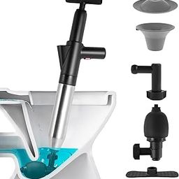 Toilet Plunger with 3 Plunger Head, Stainless Steel Drain Clog Remover Tool, High Pressure Air Drain Blaster-image-65