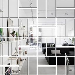 Wall1ders 30 Rectangle, Mirror Stickers for Wall, Acrylic Stickers, Wall Mirror Stickers, Wall Stickers for Bedroom, Hall, Home Offices (Silver)-25