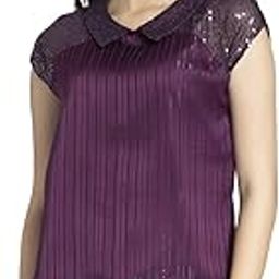 Shirt Collar Purple Embellished Drop Shoulder Sleeves Party Tops for Women-image-38