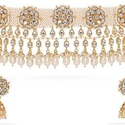 Handcrafted 22K Gold-Plated Artificial Kundan-Small/Big Stones Traditional Choker Necklace Set with Earrings for Women and Girls – Perfect for Weddings and Gifting.-17