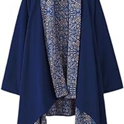 Men's Cardigan Reversible Ethnic Loose Coat Cotton Linen Drape Cape Overcoat Blue-picture-22