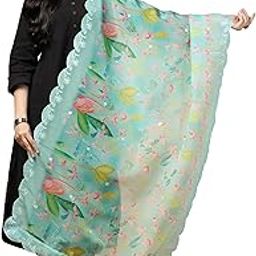 Orgenza Silk Dupatta with Multi-Sequence Embroidery and Digital Ethnic Print.Embroidery Work At Four Side Digital Ethnic Print Sequence Organza Dupatta For Women.-14