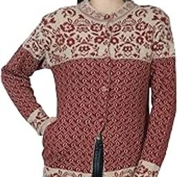 Premium Women's Buttoned Pure Woollen Winterwear Self-Designed Cardigan/Sweaters (100% Acrylic Wool) (L, Maroon)-16