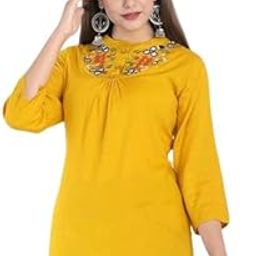 Sunny Fashion Womens Rayon Western Top- Dark Yellow-image-85