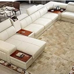 NJ Furniture Pure & Genuine Leather Sofa Set 3+2+2 7 Seater/U Shape Sectional Sofa Set/Without Centre Table for Your Living Room/Office/Dining Room/Hall/Drawing Room (Color Beige)-19