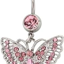 Butterfly Pendant Belly Button Ring with Diamond | Stainless Steel Curved Rod Piercing Jewelry for Women-image-42