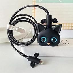 Charger Case Cover with Full Cable Protector 3D Cute Pattern Compatible for iPhone Charger Only 18W & 20W iPhone 16,iPhone 13,iPhone 15,iPhone 14 (Black Cat Shining Cable Protector)-image-69