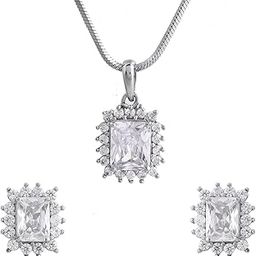 Sparkling Elegance Celestial Crystal American Diamond Pendant Set For Women|Women With Chain Pendant Sets|Gift For Women|Party|Cocktail|CZ|Womens Gift|-14