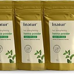 Inatur Henna Powder - Organic Hair Dye, Ayurvedic Color, Hair Nourishment, with Amla, Shikakai, Brahmi, Bhringraj - For Men and Women, Chemical-Free - 100g (Pack of 3)-image-100