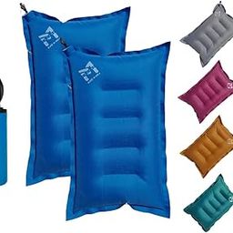PM SQUARE Cotton Blend Inflatable Soft Portable Air Travel Pillow Pack of 2 With An Air Pump And Headrest Accessory, Multicolor-7