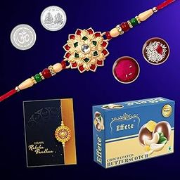 DeoDap Multicolor Bracelet/ Rakhi (K1_30_B32) & Chocolate Butterscotch | Bird bracelet Rakhi | Mayur Chain style rakhi | Rakhi with card & chocolate | chocolate gift pack | men bracelet | rakshabandhan gift |-image-99