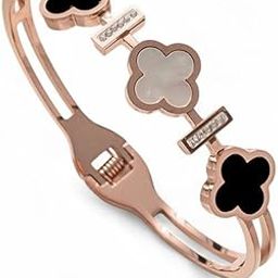 Stainless Steel Gold Plated Mother of Pearls Three Clover Leaf Irish Design Bracelet-image-45