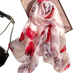 Elegant Silk Stole Scarf for Women light Pink base in colour with Red Flowers 180 cm and 90 cm-image-65