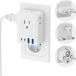 Kakyanill European Travel Plug Adapter, Detachable Adapter Type C/G/E/F Plug, 4 AC Outlets, 4 USB Ports (2 USB C), EU UK Germay France Greece Travel Plug Adapter-41