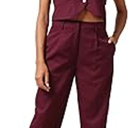 Women V-Neck Front Pockets Detail Vest with Pleated Trousers Workwear Co-Ord Set-image-49