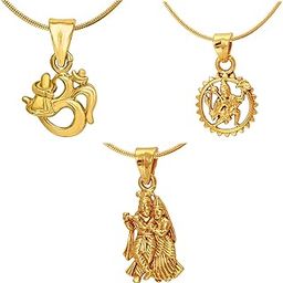 Gold Plated Combo of Three Radha-Krishna Hanuman & Shiva Unisex God Pendants CO1104590G-image-27