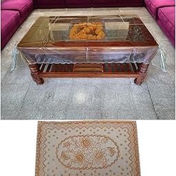 Combo of Rectangle Asan and Table Cover Water Dust Proof PVC Transparent Centre Table Cover 40 * 60 Inch-image-17