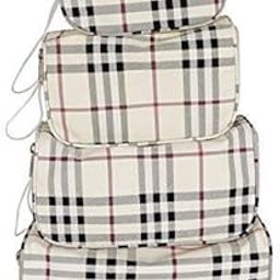 Polyester Set Of 4 Multipurpose Transparent Travel Pouch Makeup Toiletry Kit Bag Pouch For Women Makeup Organizer Bag Vanity, Shaving Kit Toiletry Bag For Men -(White Checks -2)-3