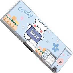 BRAHMANI KARUPA Kids Cartoon Stationery Bear Pencil Case with 2 Compartments Pencil Sharpener Plastic Magnetic Compass Box with Multiple Slots Gift for Boys Girls-image-36