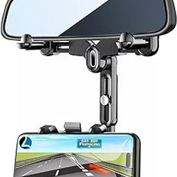 LvShuLiangPin Rearview Mirror Phone Holder for Car, 360° Rotating Rear View Mount with Adjustable Arm Length, Upgraded Four Corners Fixed Anti-Shake Multifunctional Design for All Smartphones-picture-2