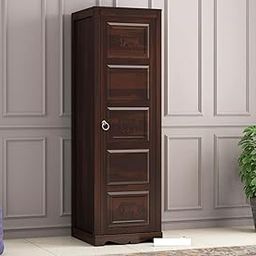 MANNAT ARTS Wooden Single Door Wardrobe Organizer for Storage with 1 Drawer 2 Shelves & Hanging Space - Sheesham Wood Cupboard for Bedroom - Wooden Almirah Organizer for Clothes Storage (Design 43)-image-92