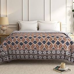 India Circus by Krsnaa Mehta Paradise Lounge Quilted Bed Cover Set | with 2 Pillow Covers | Hand-Block | Cotton | Size 82 x 100 inches | Decorative Bed Cover King Size-image-89