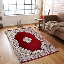 SHOPICTED Ethnic Velvet Touch Abstract Chenille Carpet - 5 X 7 Ft, Maroon, Rectangular-image-62