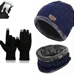 Winter Knit Beanie, Hat, Neck Warmer Scarf and Woolen Gloves Set - Skull Cap for Men & Women (3 Piece)-image-47