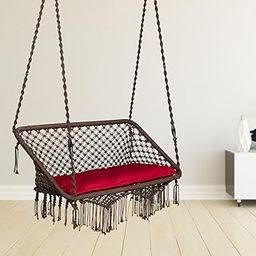 Swingzy Premium Large Double Seater Swing Chair/Hammock Chair for Home, Indoor, Outdoor, Garden/Hanging Hammock Swing Chair for 2 People/Jhula for Adults/Hanging Kit with Cushion - (Brown,Polyester)-1