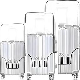 HM Set of 3 Transparent Protective Suitcase Bag Cover | Waterproof & Zippered PVC Shield, Dustproof & Anti-Scratch Material (Sizes 20inch, 24inch, 28inch)-8